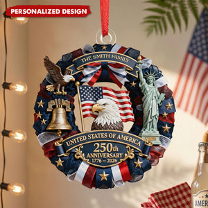 Custom Acrylic Ornament - Personalized America 250th Anniversary Gifts For Mom, Dad, Brother, Sister, Kids - Family Forever United