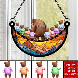 Dad/Grandpa/Mom/Grandma And Kids On The Moon - Personalized Window Hanging Suncatcher Ornament