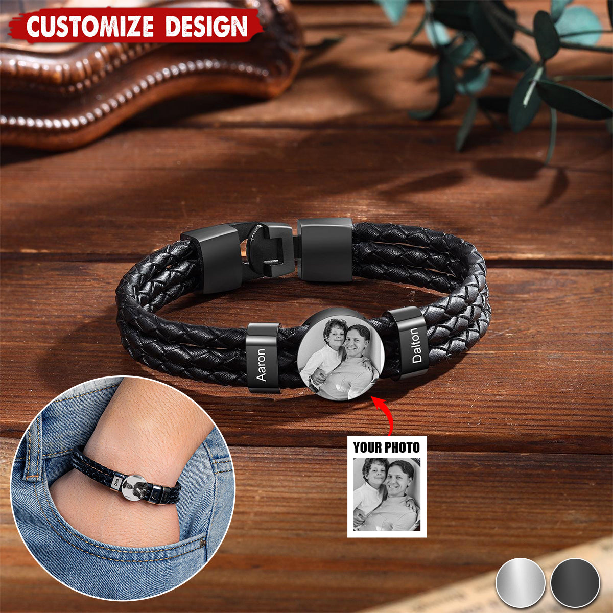 To My Son - Personalized Photo Leather Bracelet