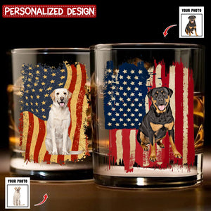 Personalized America Dog Flag Whiskey Glass -  Father's Day Gift for Dad and Husband