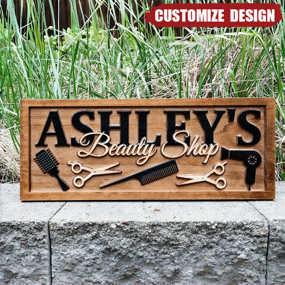 Personalized Beauty Salon 2-Layer Wood Sign - Gift For Barber,Hairdresser