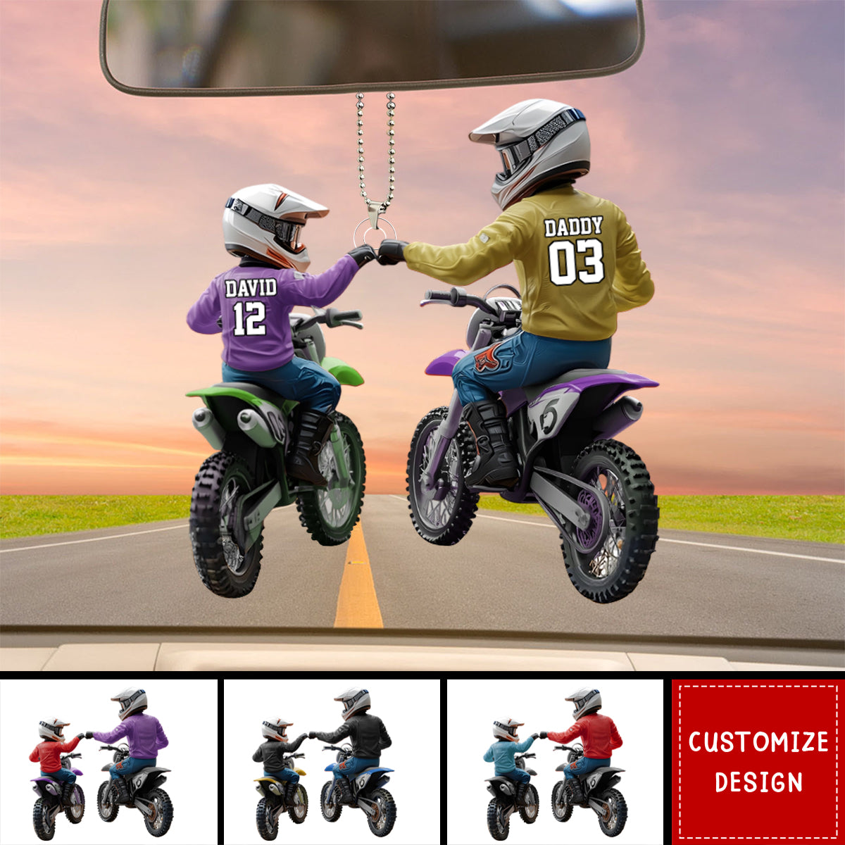 Dirt Bike Dad And Kid - Personalized Dirt Bike Personalized Car Ornament