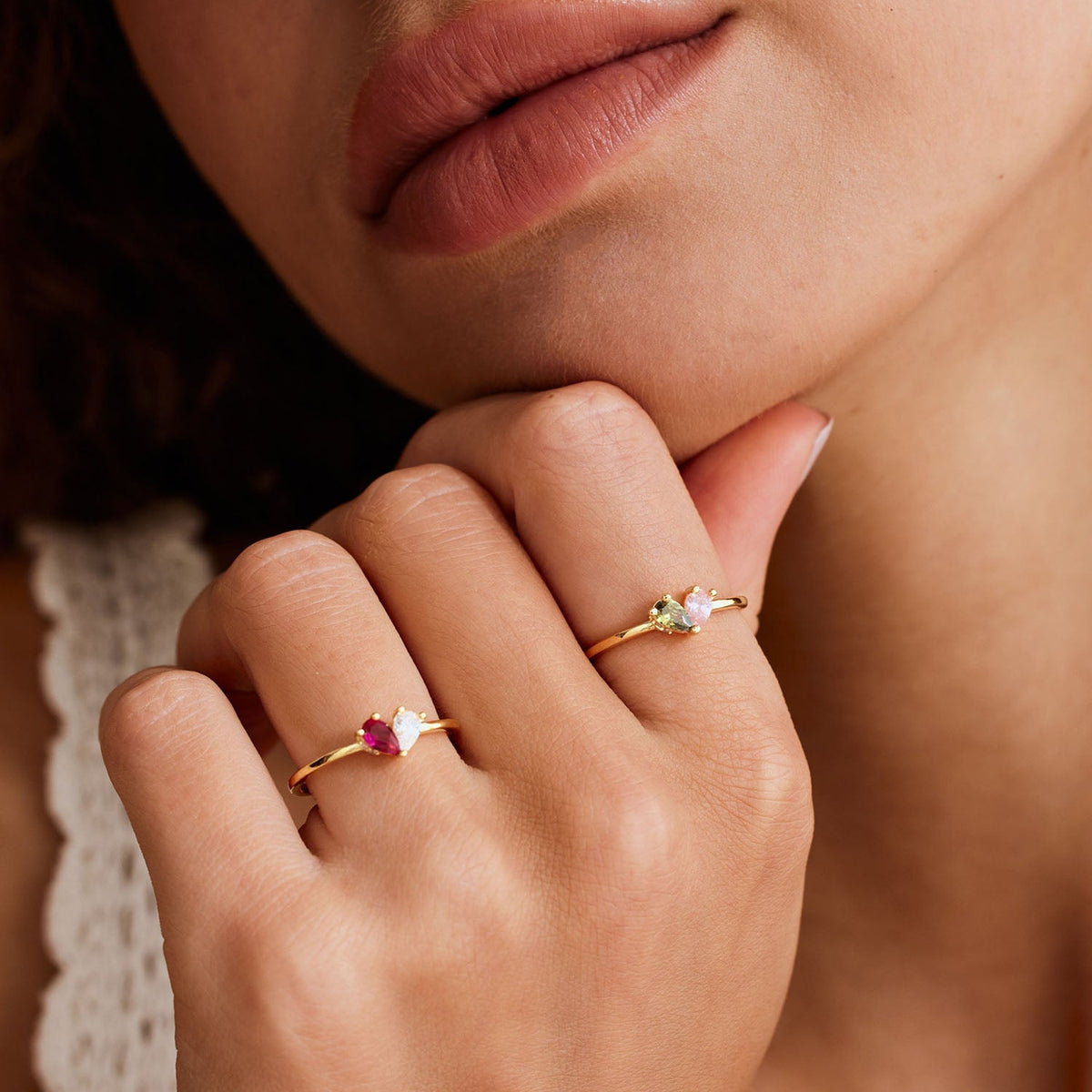 Custom Heart Personalised Birthstone Ring -  Birthday Gift for Her, Stackable Ring, Bridesmaid Gift