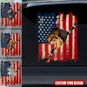 Personalized America horse flag printed decal -  gift for horse lovers