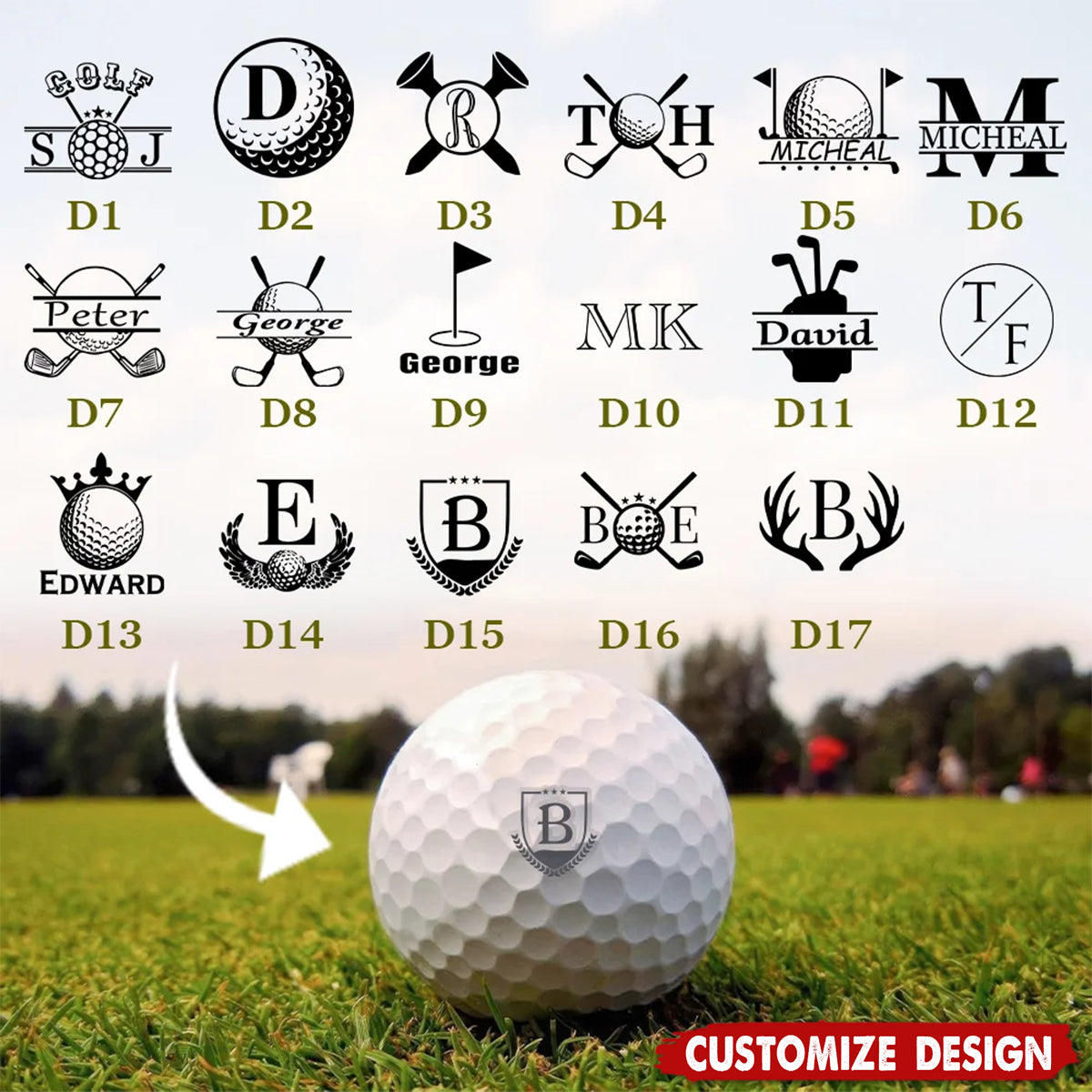 Personalised Monogrammed Initial Golf Ball Stamp-Gift for Golf Player