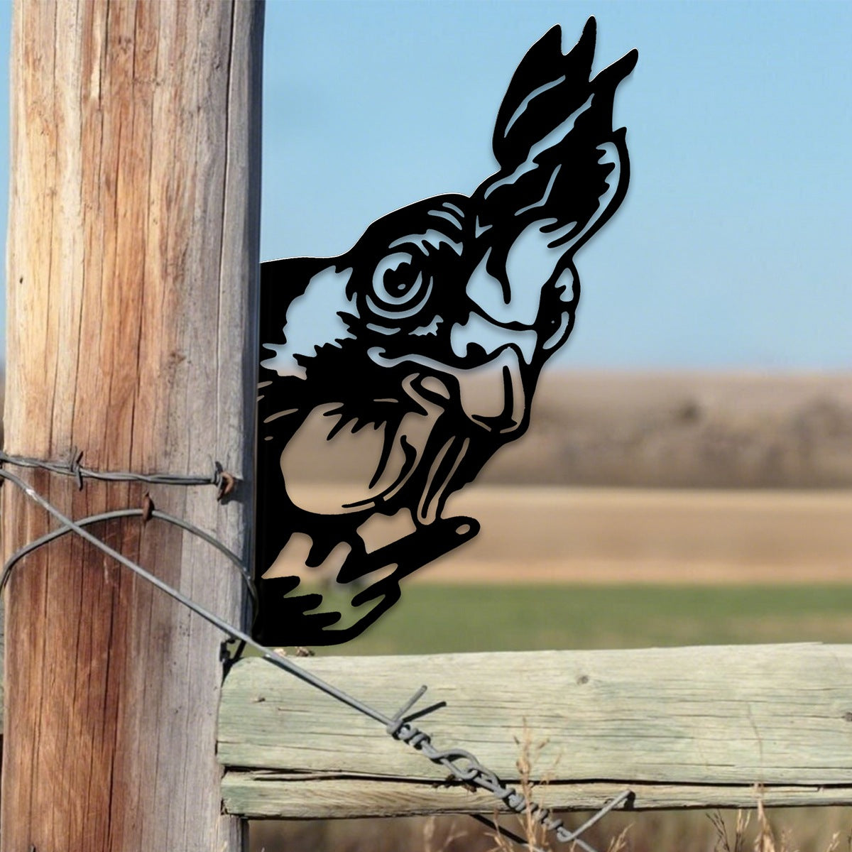 Peek-A-Boo Grumpy Rooster Metal Sign Garden Decoration