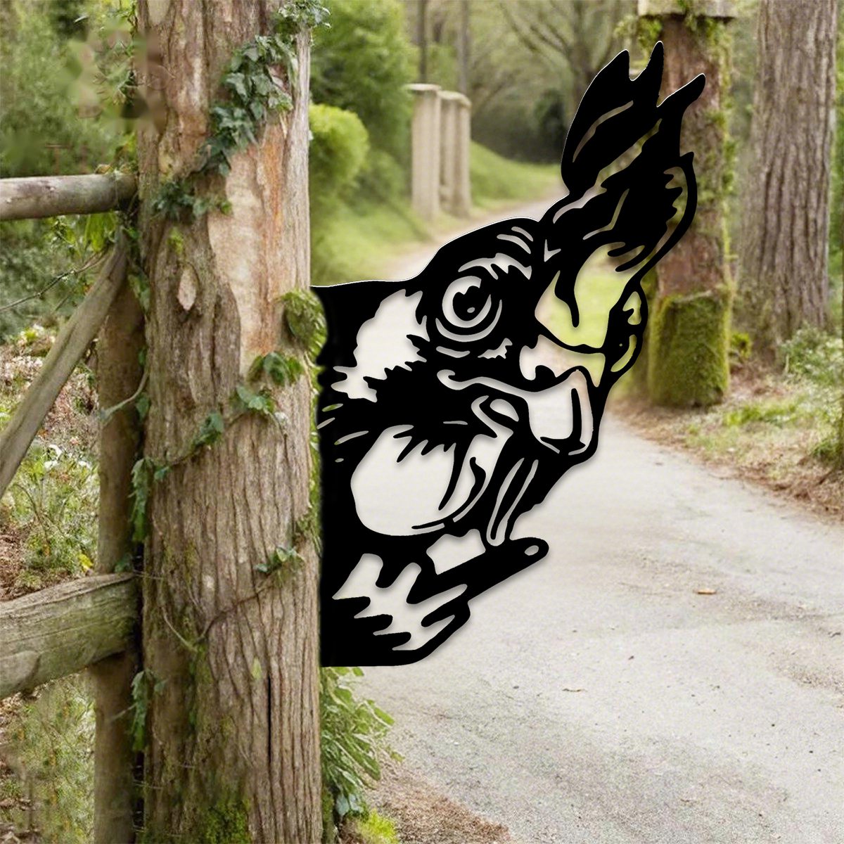 Peek-A-Boo Grumpy Rooster Metal Sign Garden Decoration