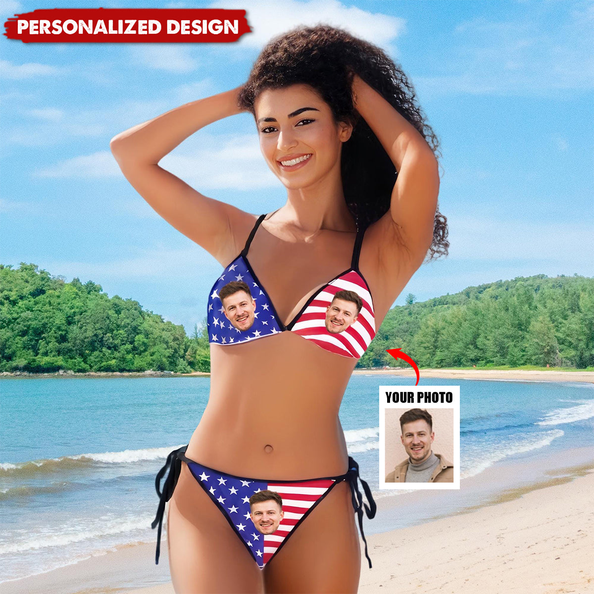 Personalized Flag Swimsuit-Independence Day Suits-Gift for Wife Mom