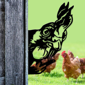 Peek-A-Boo Grumpy Rooster Metal Sign Garden Decoration