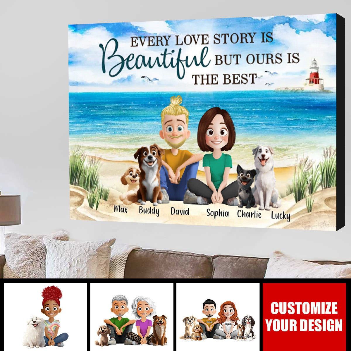 Personalized Cute Cartoon Couple And Dogs You & Me We Got This Personalized Horizontal Poster