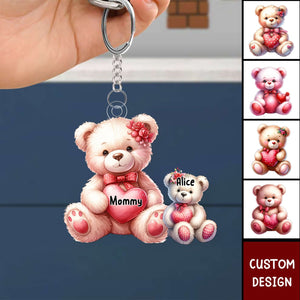 Grandma/Mama Bear With Heart - Personalized Acrylic Keychain - Gift For Mom, Grandma