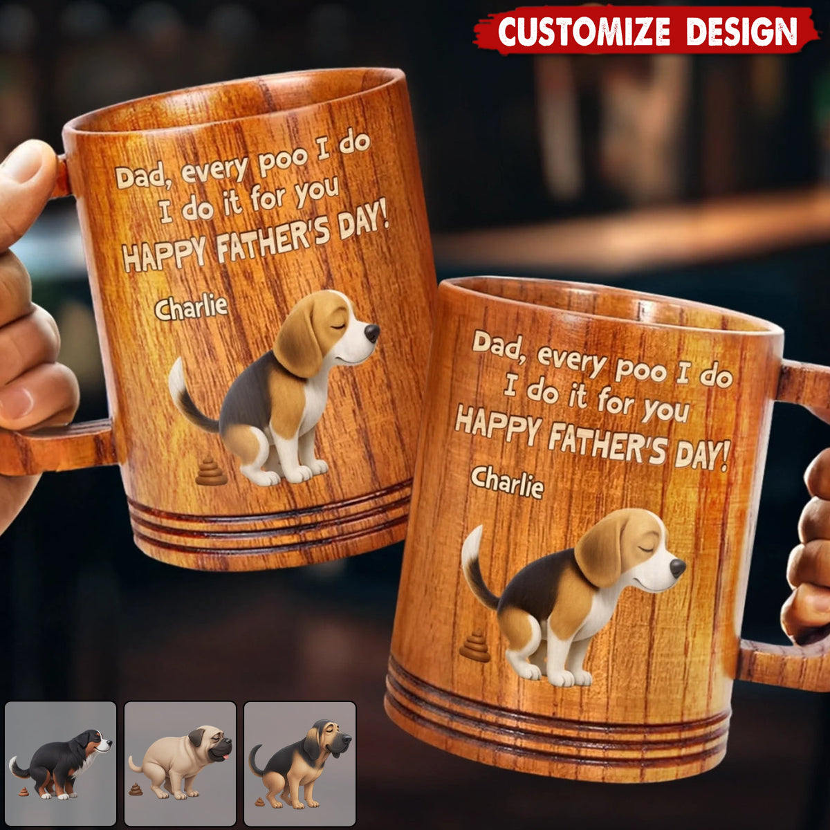 Pooping With Love, Just For You - Dog Personalized Wooden Mug - Father's Day Gift For Dad