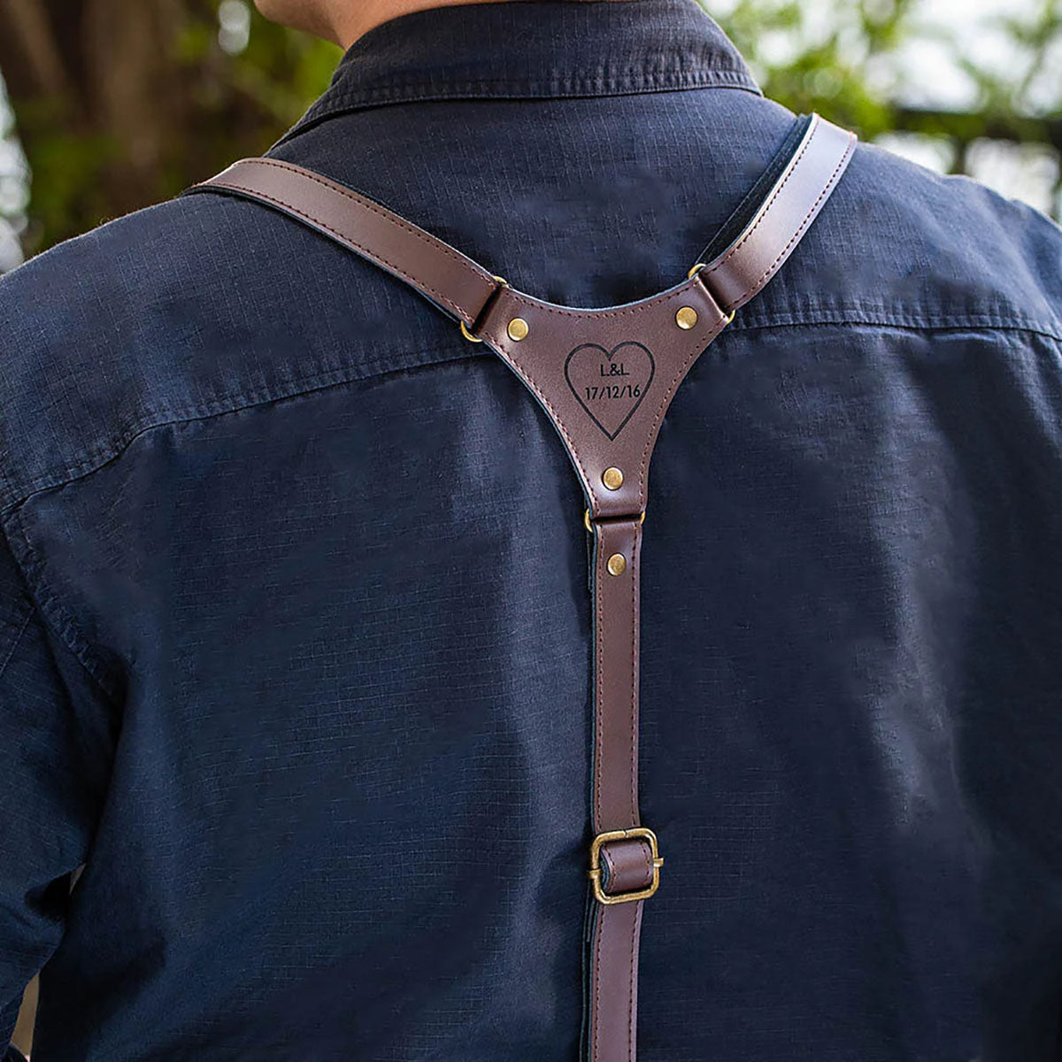 Personalized Men's Y Back Design Cowhide PU Leather Suspenders with Engraved Name Gift for Men