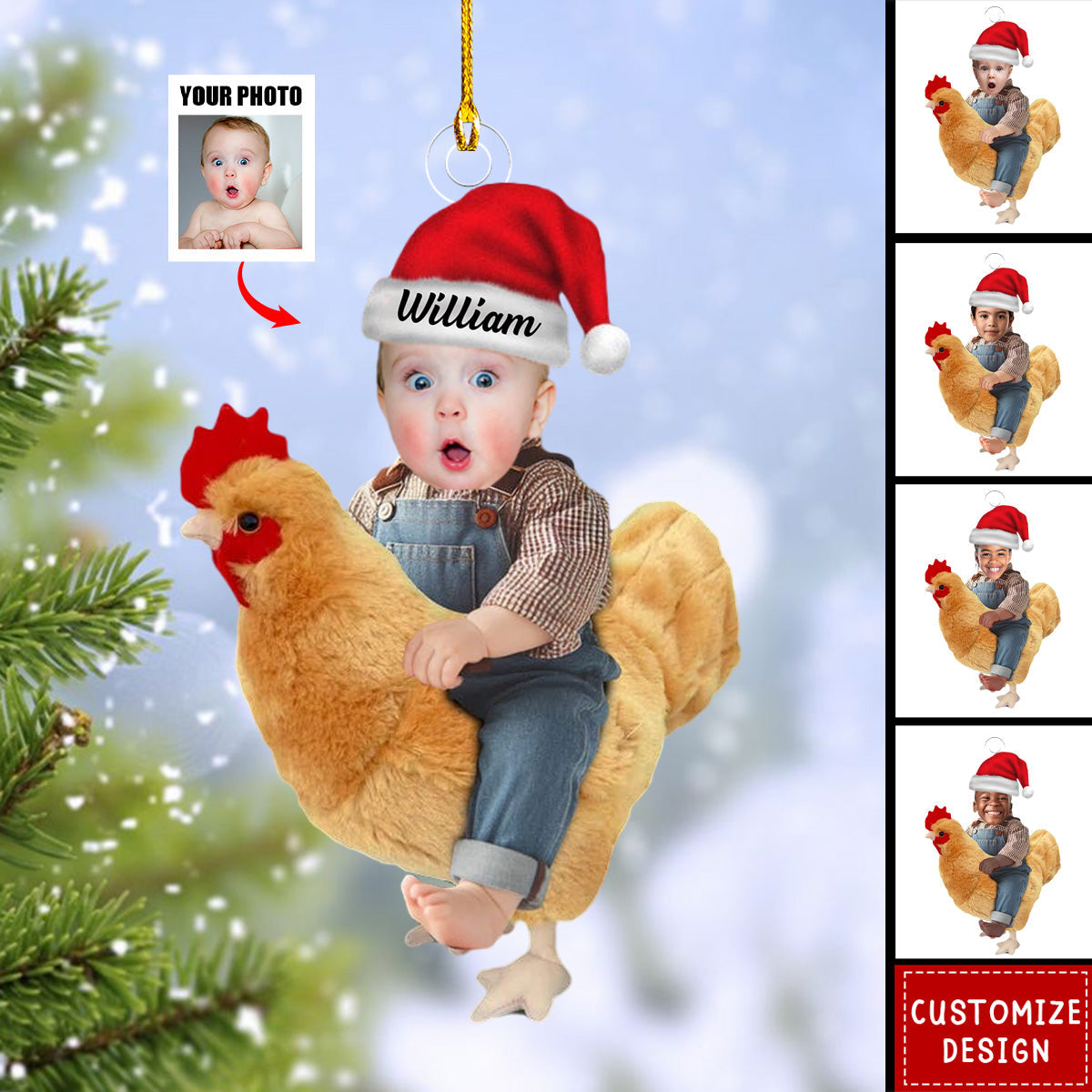 Personalized Photo Name Chicken With Kid Ornaments-Gift For Kid-2024 New Release