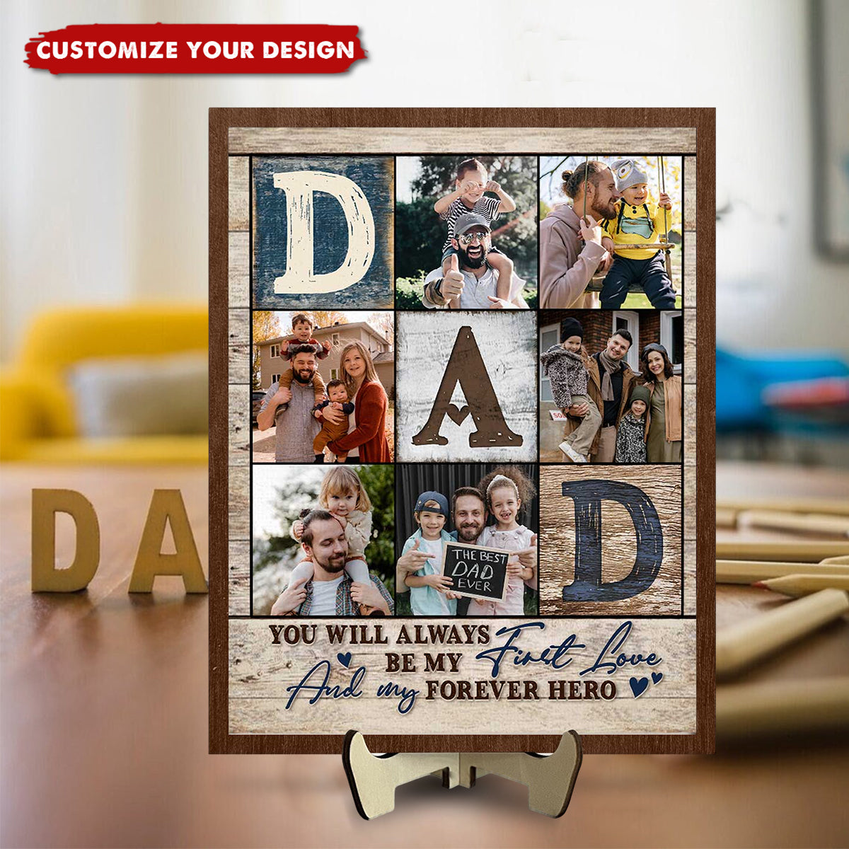 Personalized Dad Photo Collage 2-Layered Wooden Plaque-Father’s Day Gift