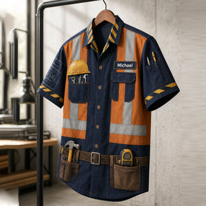 Personalized Construction Worker Hawaiian Shirt,Halloween Party Outfit
