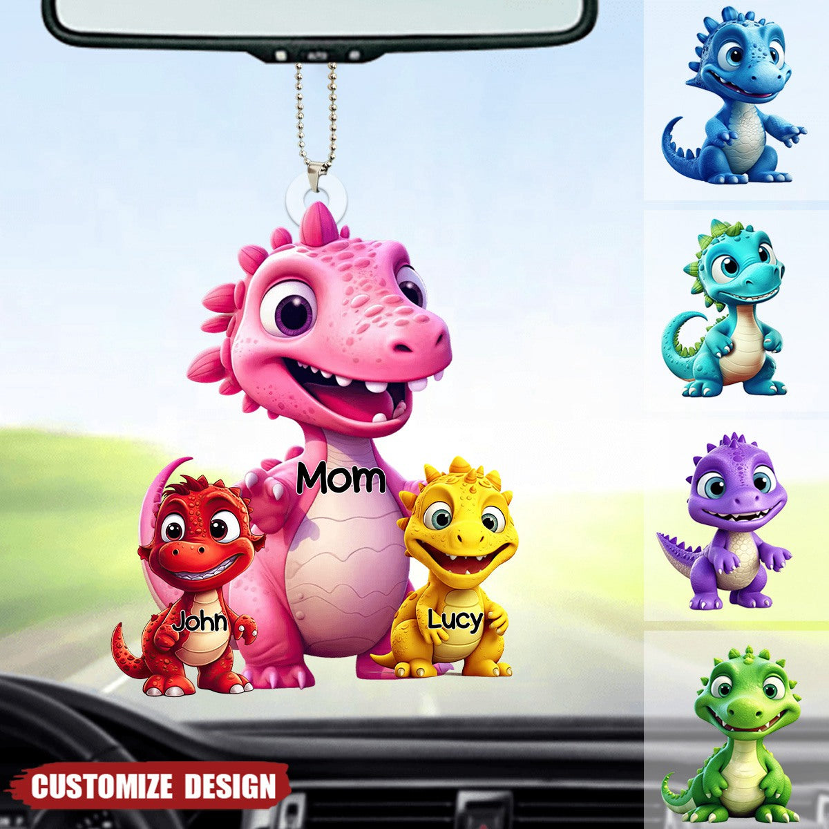 Personalized Dinorsaur Mom/Grandma And Kids Acrylic Car Ornament