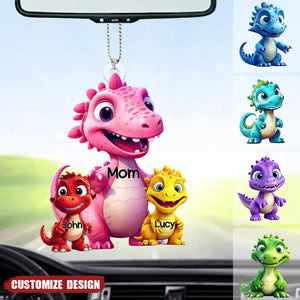 Personalized Dinorsaur Mom/Grandma And Kids Acrylic Car Ornament