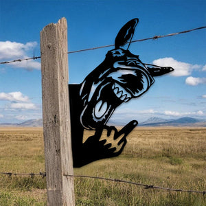 Peek-A-Boo Laughing Donkey Middle Finger Metal Sign