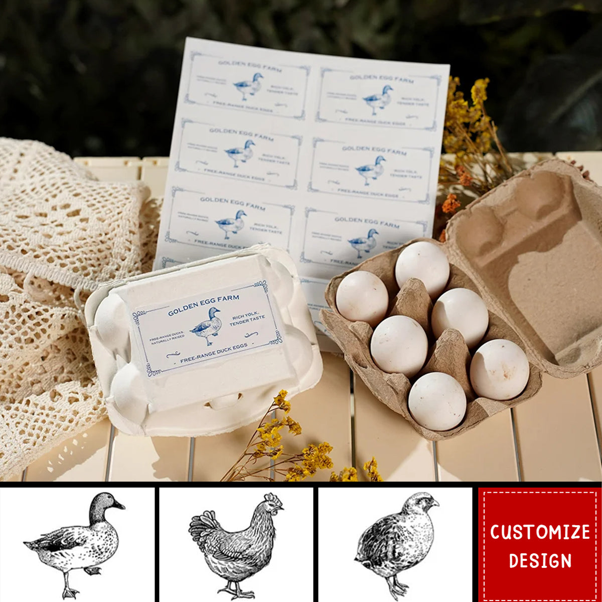 Personalized Sheet Fresh Chicken Duck Quail Egg Carton Labels Stickers - Gift for Farm Owners