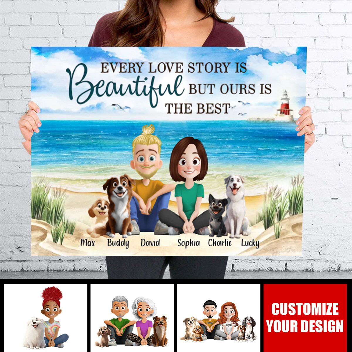 Personalized Cute Cartoon Couple And Dogs You & Me We Got This Personalized Horizontal Poster