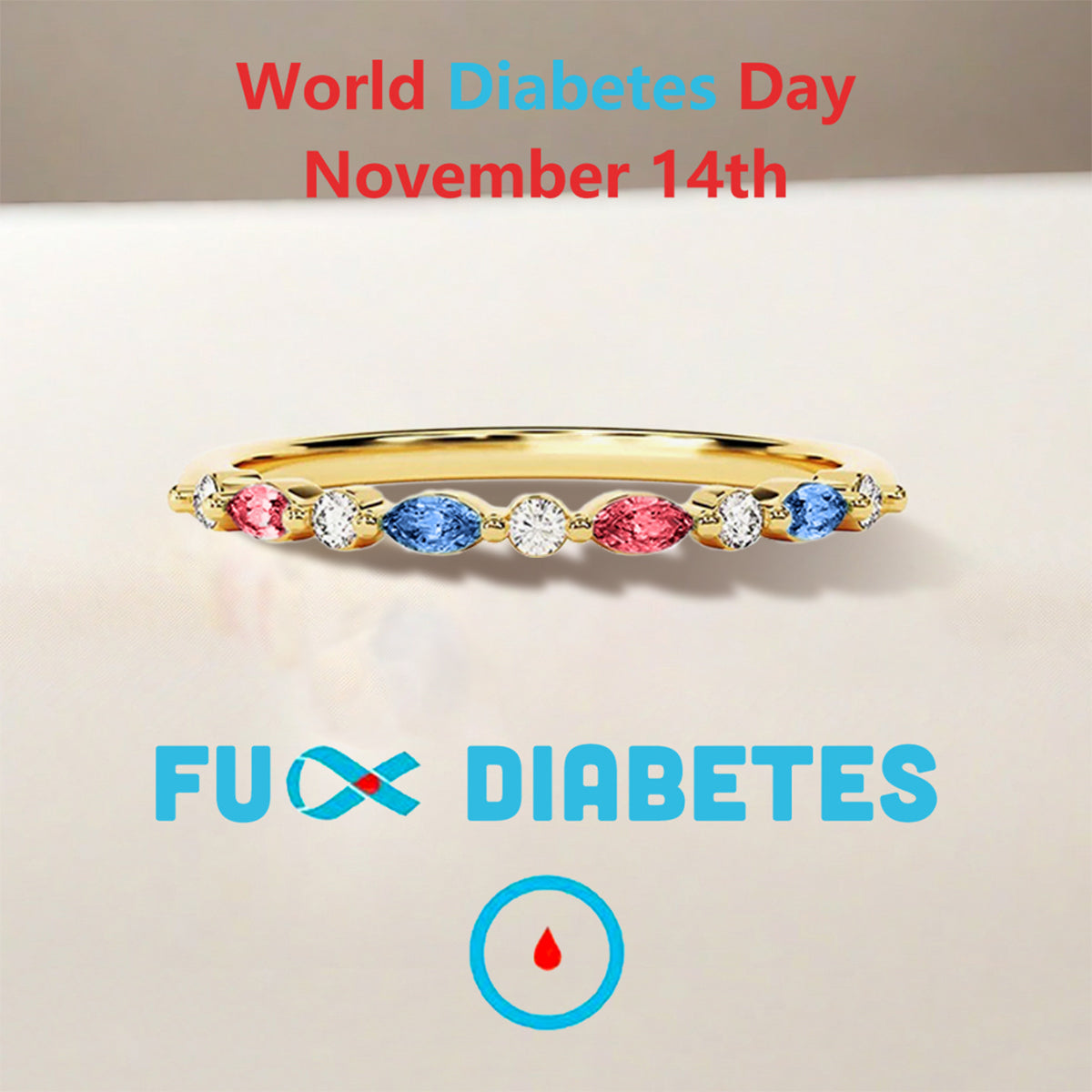 DIABETES AWARENESS-Cyan Diamond Thin Ring