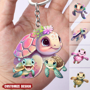 Personalized Turtle Mom/Grandma And Kids Acrylic Keychain