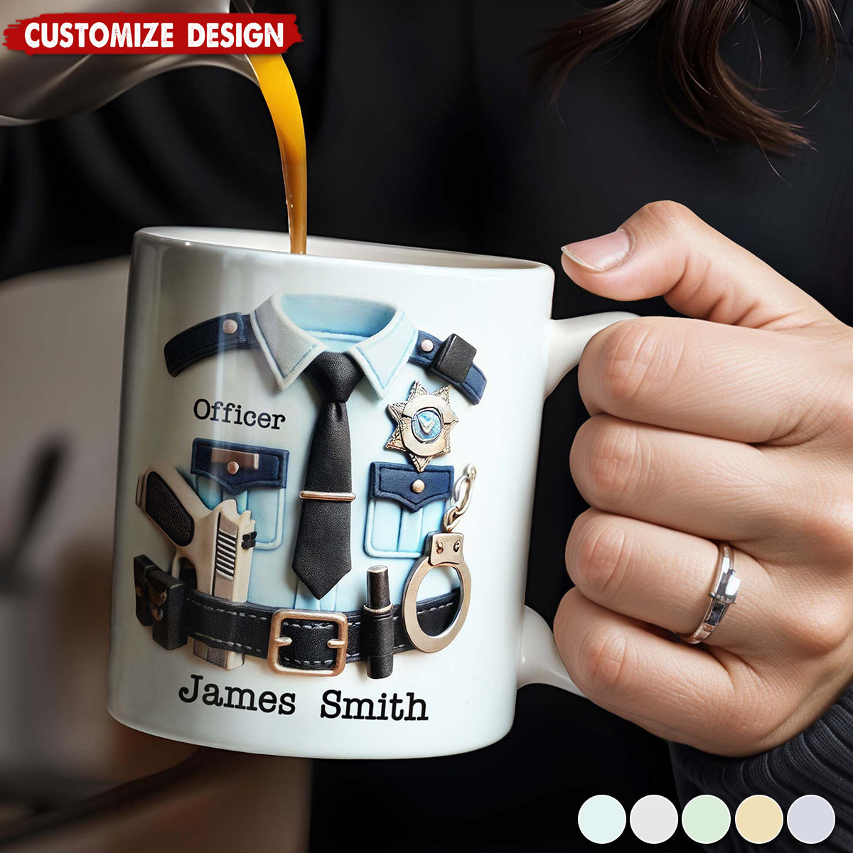 Officer, Police Uniform, Badge and Handcuffs-Personalized Coffee Mug-Gift for Police Officers