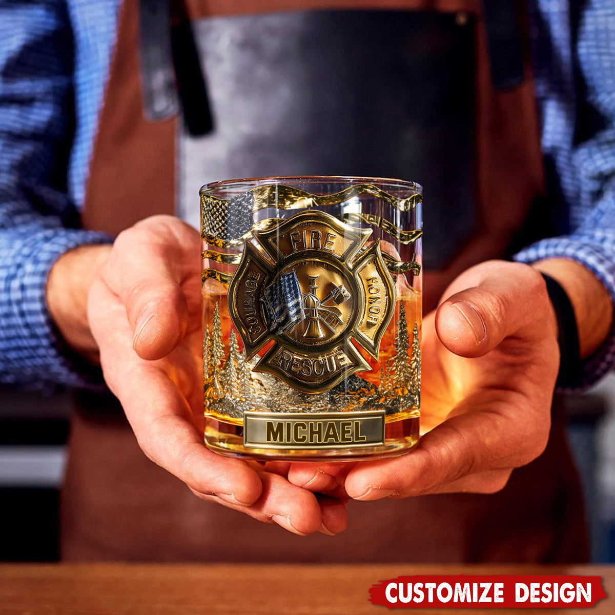 Awesome Fighter - Personalized Firefighter Whiskey Glass