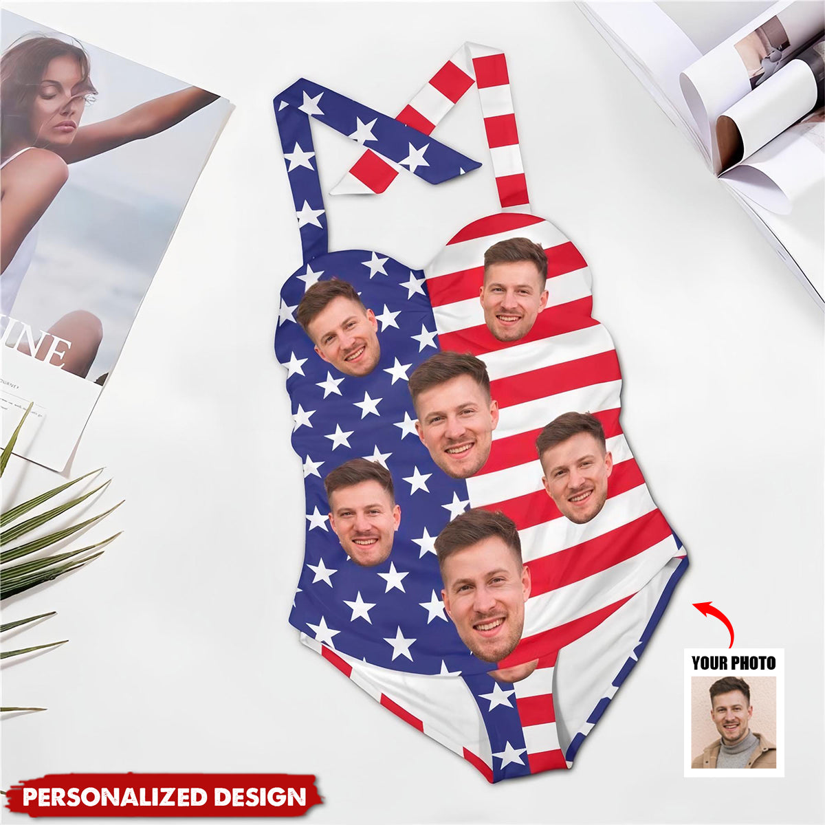 Personalized Flag Swimsuit-Independence Day Suits-Gift for Wife Mom