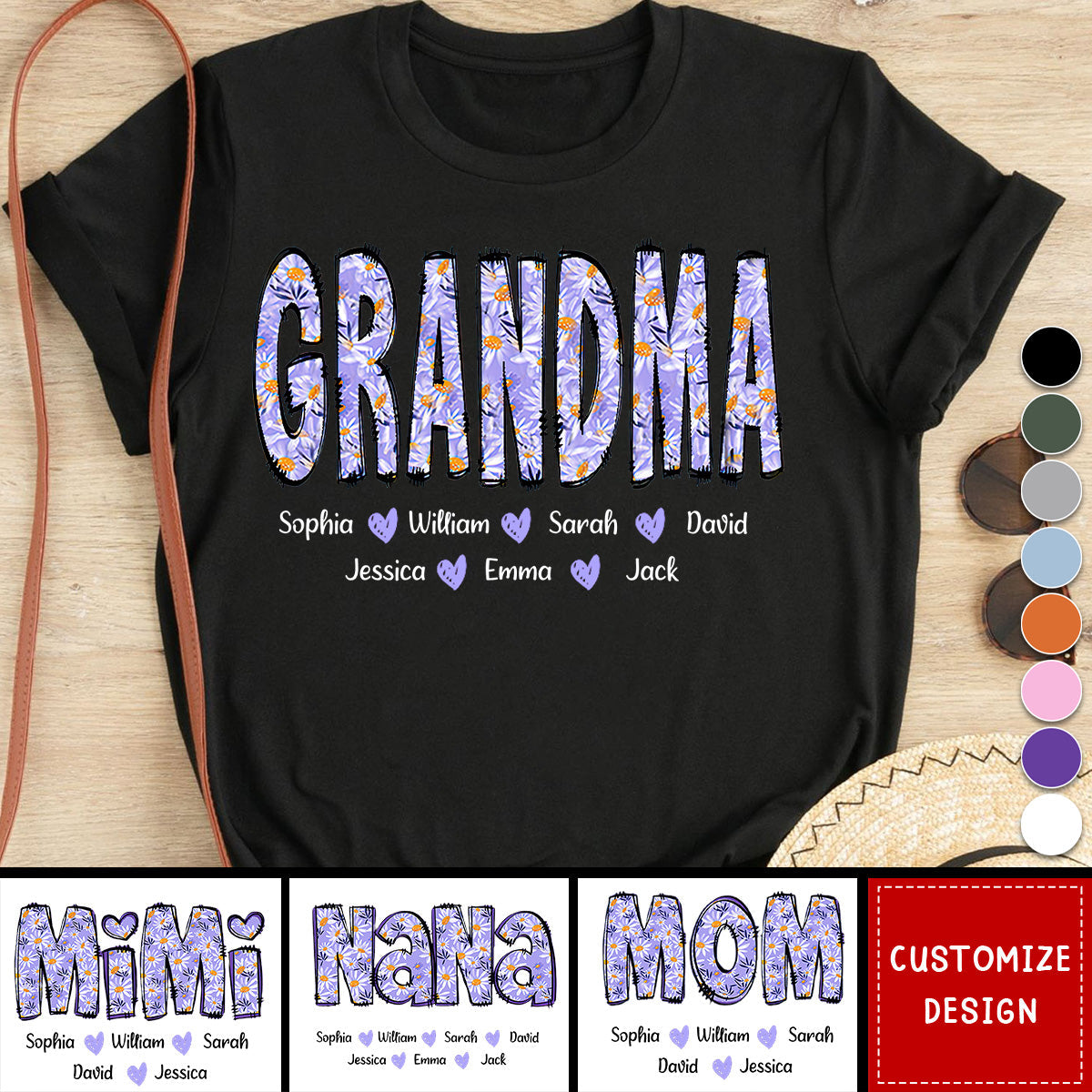 Custom Gigi Purple Daisy With Grandkids Mother's Day Personalized T-Shirt