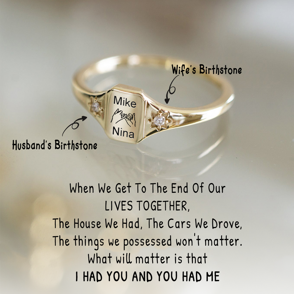 Custom Name Personalized Rings With 2 Birthstones, Gift for Couple (Unisex Design)
