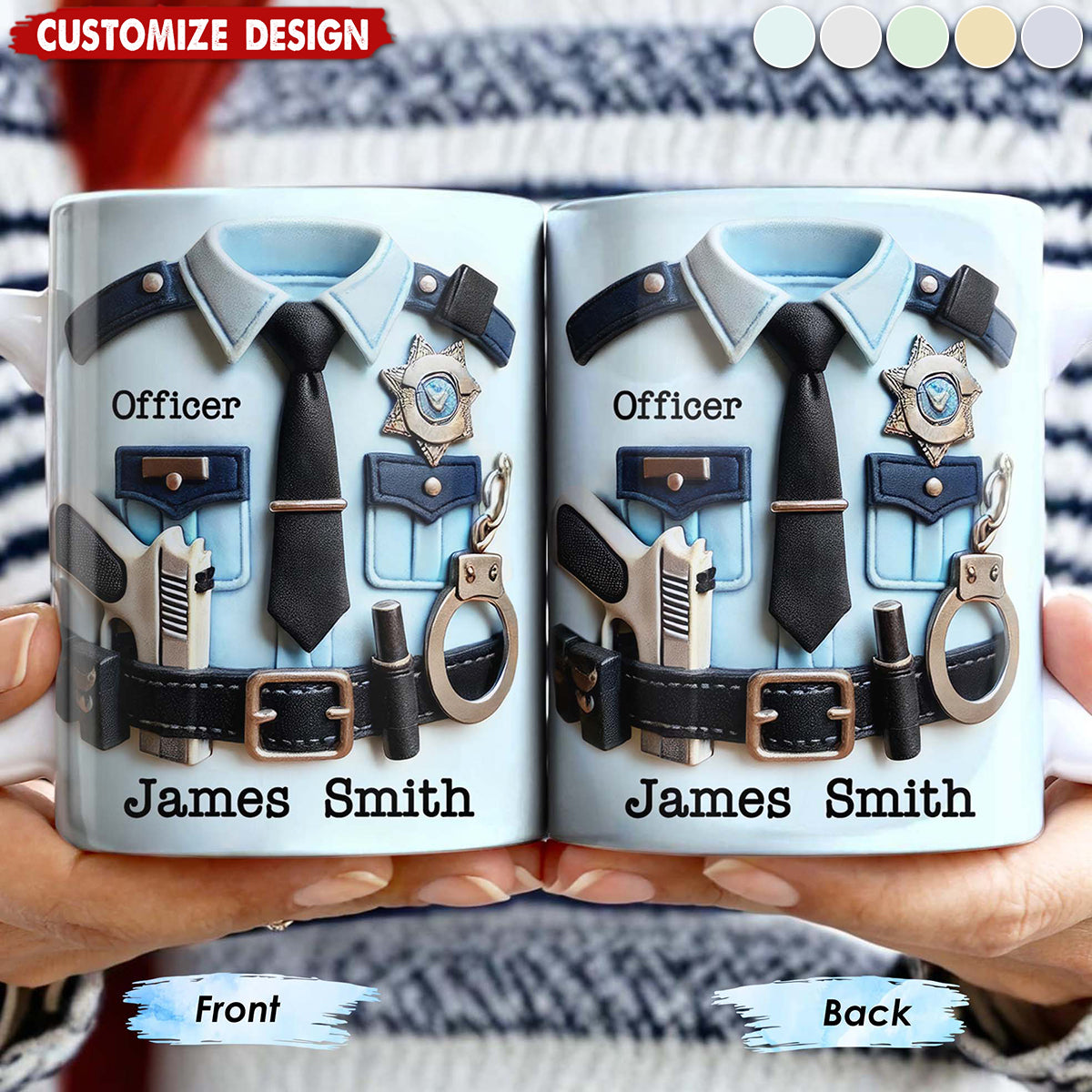 Officer, Police Uniform, Badge and Handcuffs-Personalized Coffee Mug-Gift for Police Officers