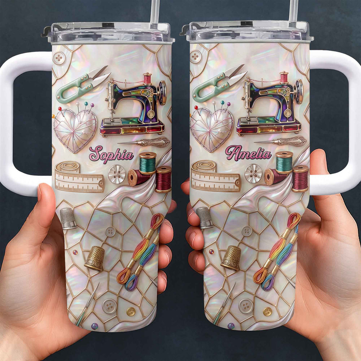 Sewing And Handicraft Mosaic, Personalized 40oz Tumbler With Straw