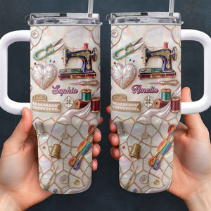 Sewing And Handicraft Mosaic, Personalized 40oz Tumbler With Straw