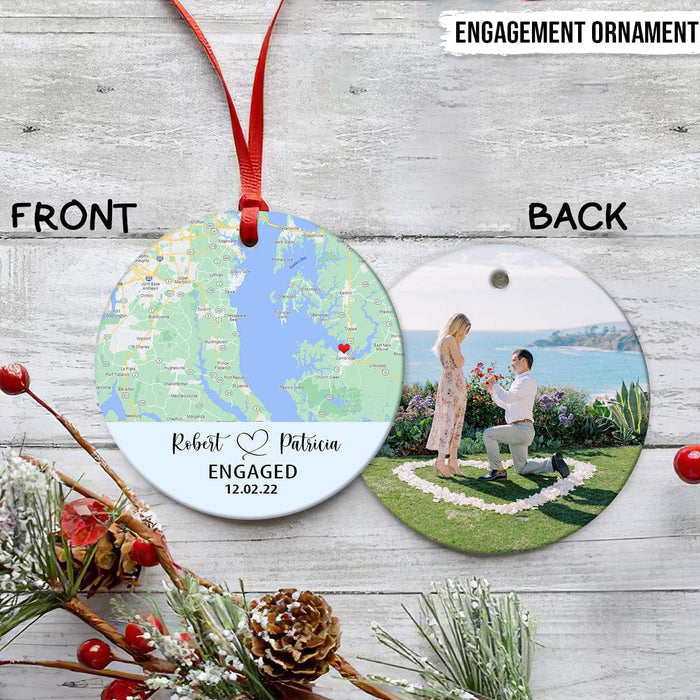 Custom Photo Two Sides Map Valentine Ornament