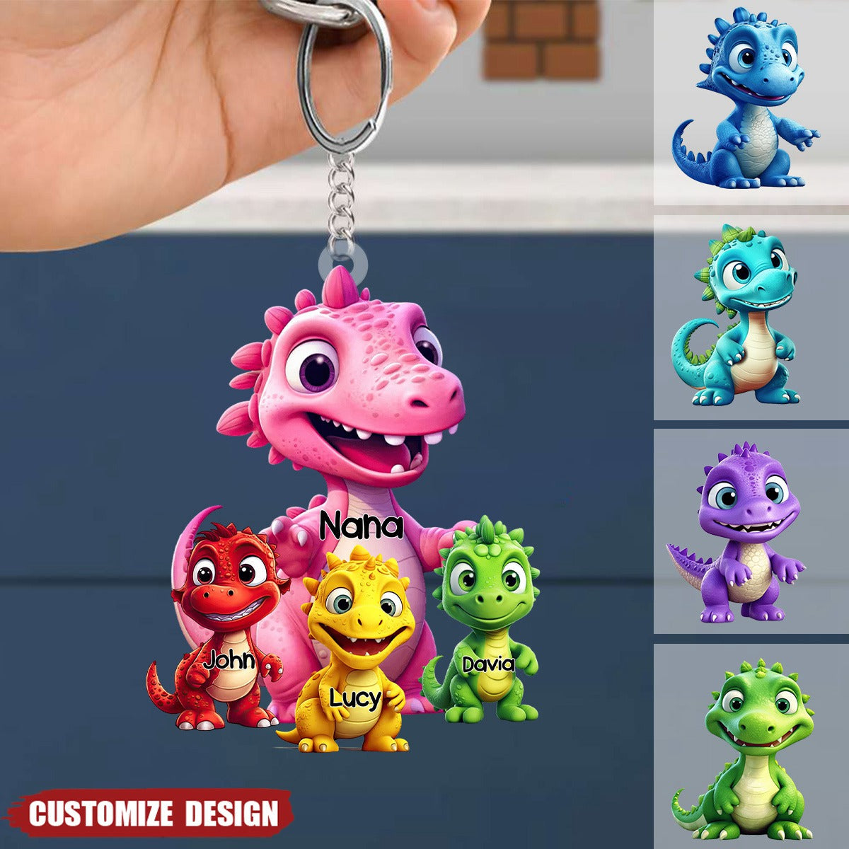 Personalized Dinorsaur Mom/Grandma And Kids Acrylic Keychain