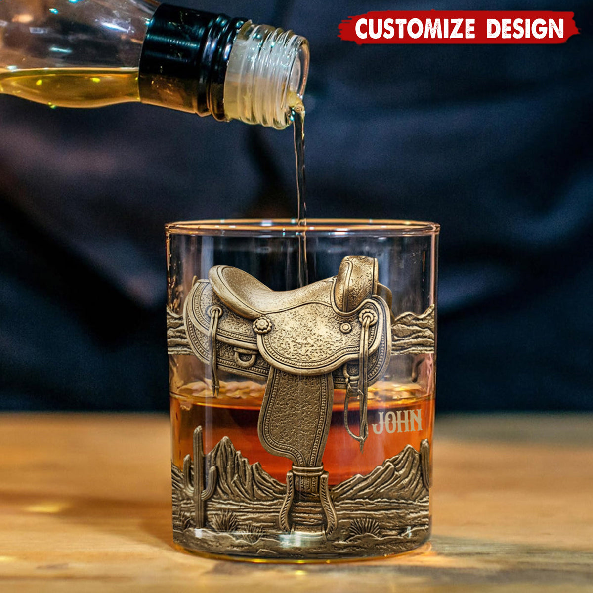 Horseshoe And Saddle - Personalized Horse Whiskey Glass