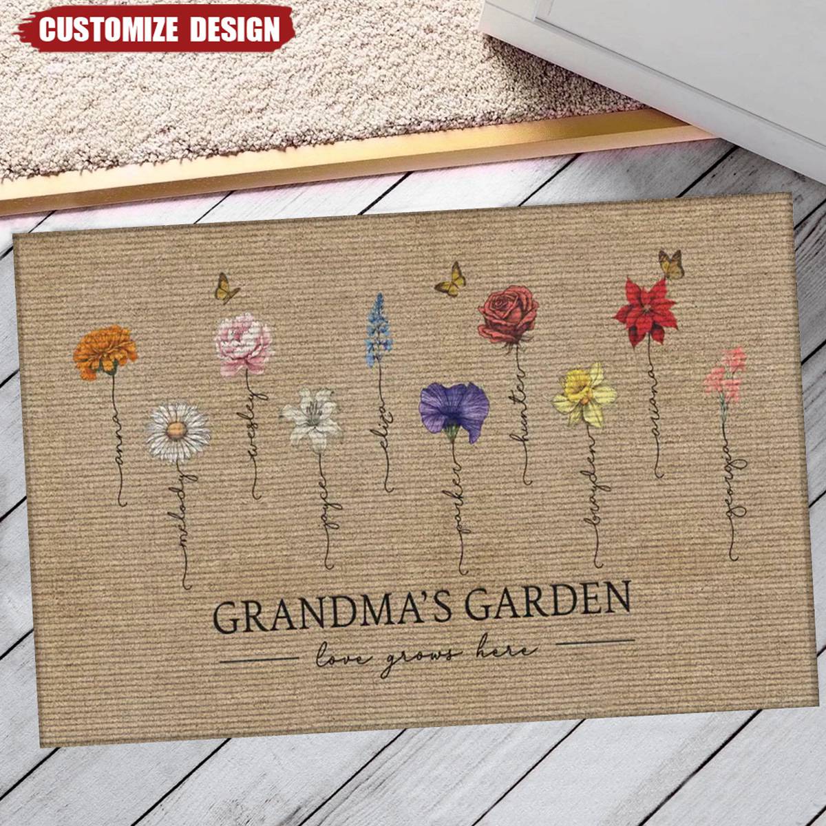 Grandma's Garden Love Grows Here - Personalized Doormat - Mother's Day Gift For Mom, Grandma
