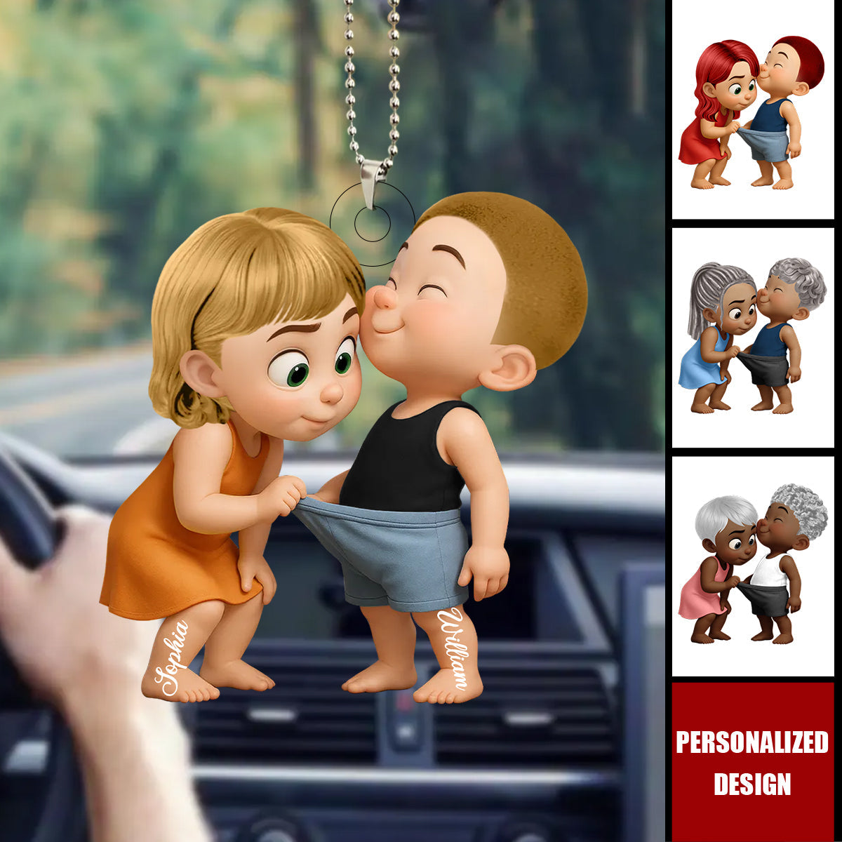 Funny Cartoon Couple-Personalized Acrylic Car Ornament-Anniversary Gift for him, her