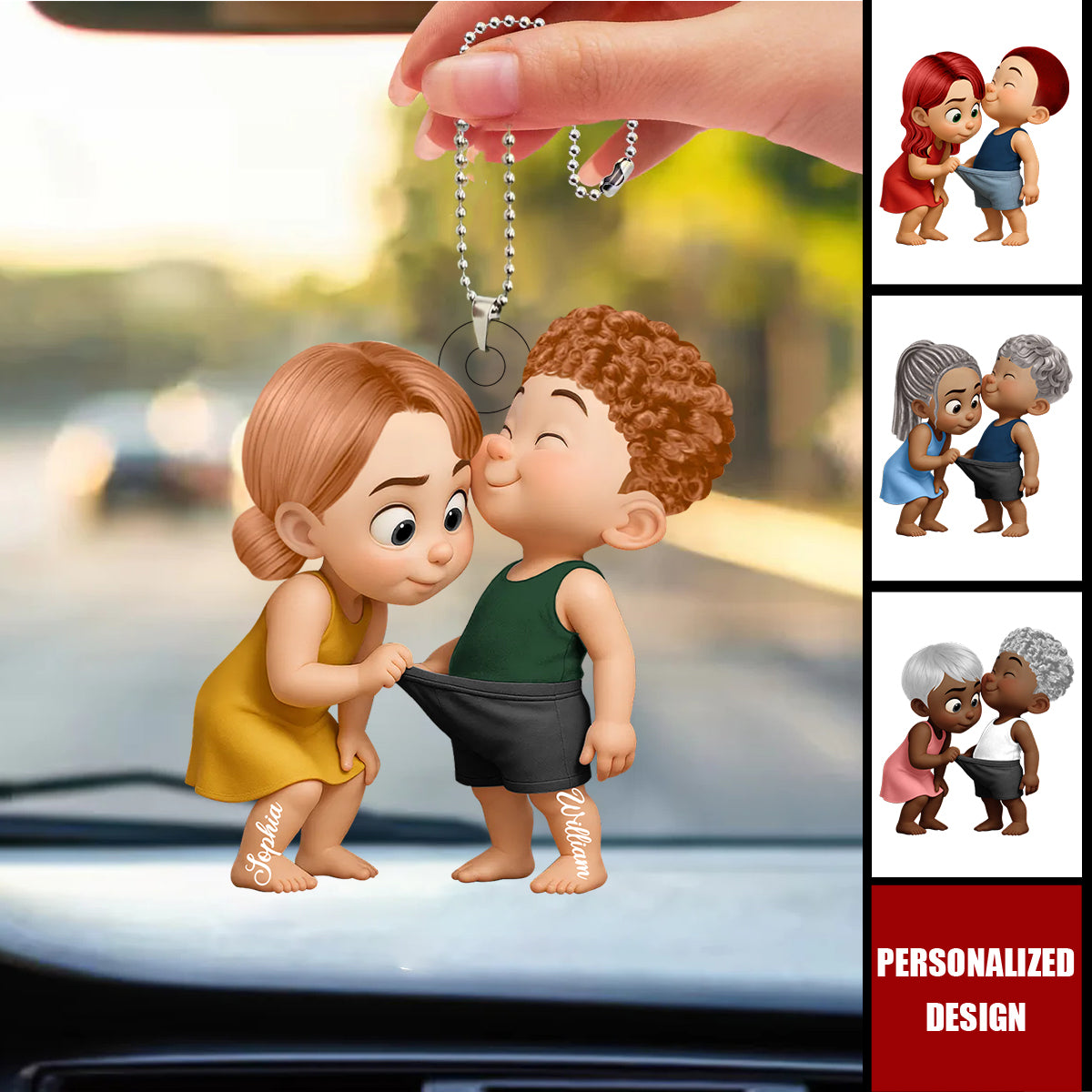 Funny Cartoon Couple-Personalized Acrylic Car Ornament-Anniversary Gift for him, her