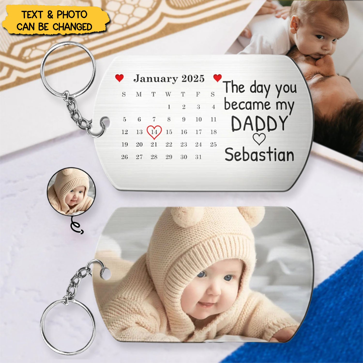 Calendar Custom Photo The Day You Became My Daddy - Gift For Mother, Father - Personalized Stainless Keychain