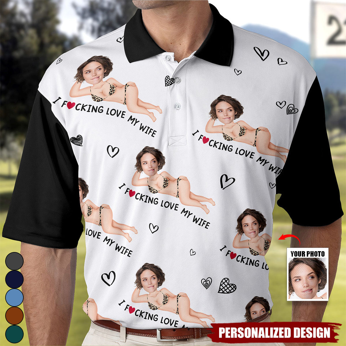 I Love My Wife-Personalized Photo Polo Shirt-Gift For Husband