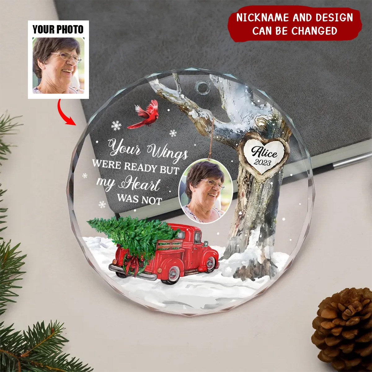 Always With You Photo Memorial Personalized Glass Ornament, Christmas Sympathy Keepsake, Lost Loved Ones Remembrance