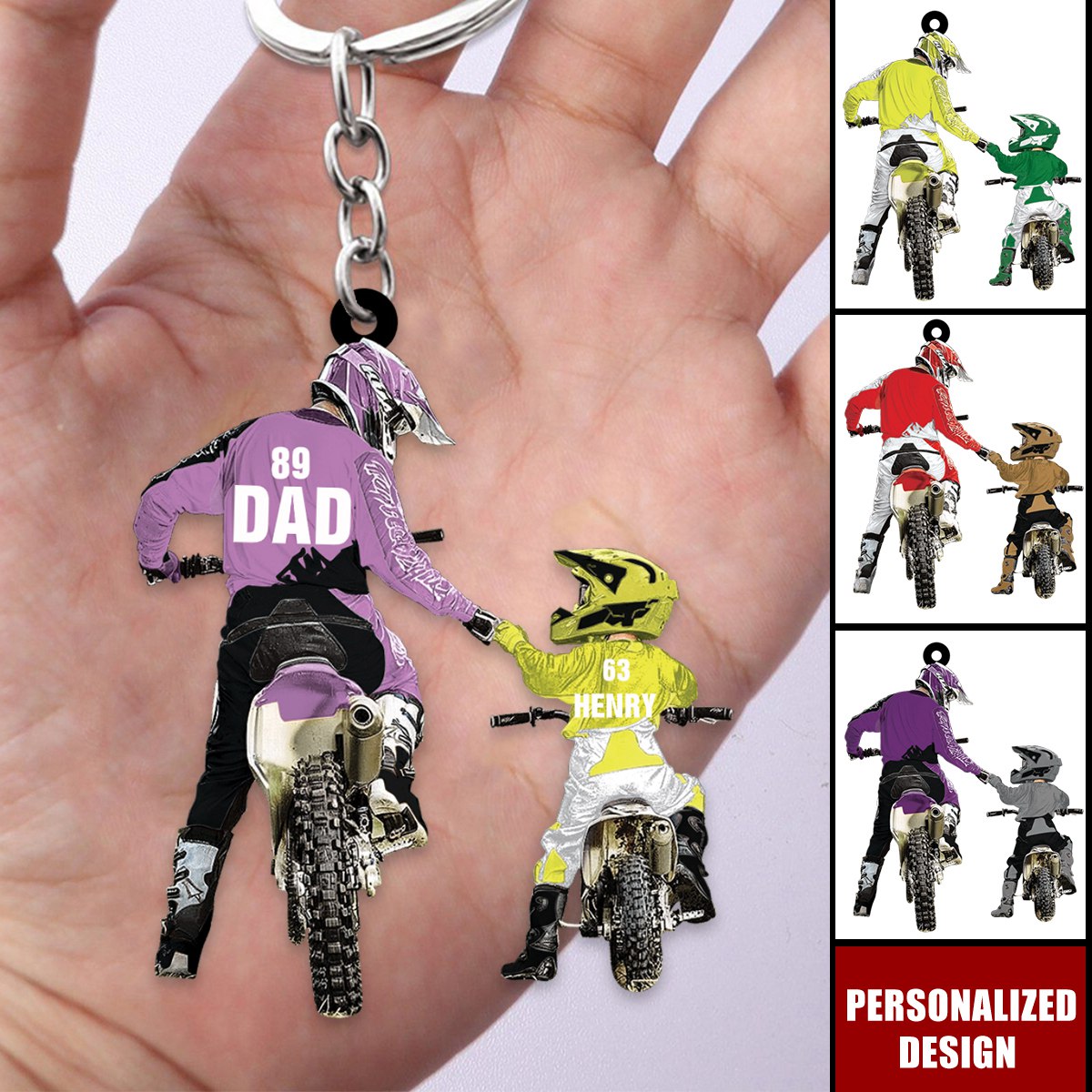 Personalized Motocross Racer Keychain-Dad And Kid Motocross Lovers Gift