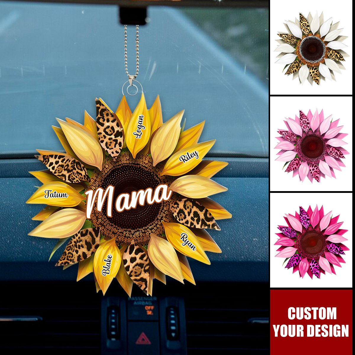 Nana, Mom, Auntie Family Sunflower - Personalized Acrylic Car Ornament - Birthday, Loving Gift For Mother, Grandma, Grandmother