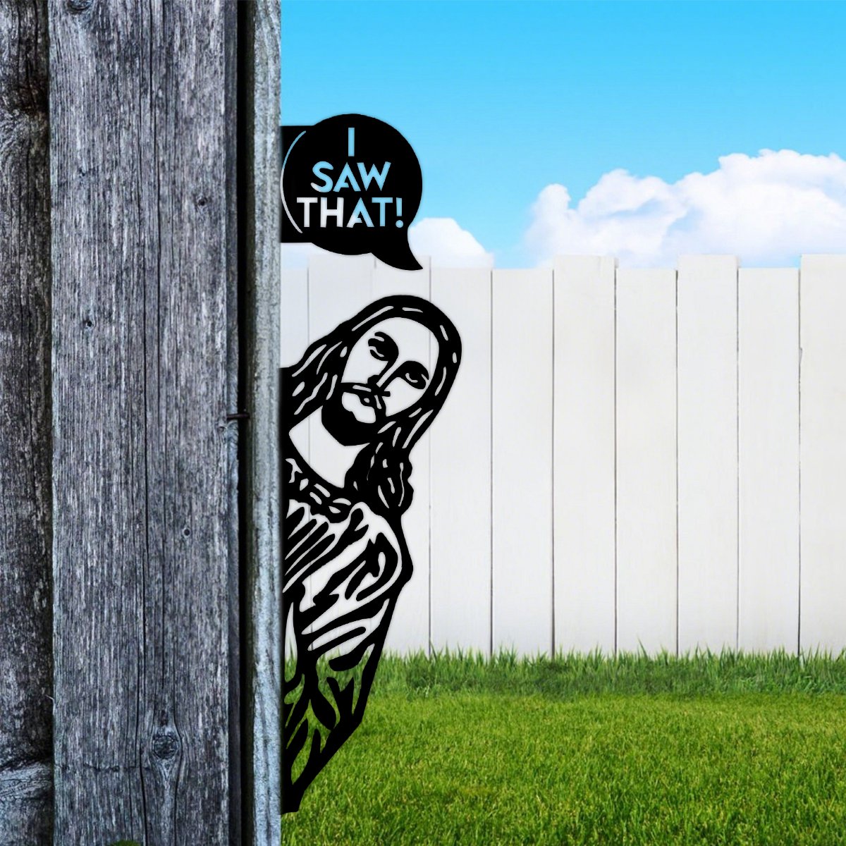 Peek-A-Boo Jesus Metal Sign-"I Saw That" Funny Decor-Funny Religious Decor