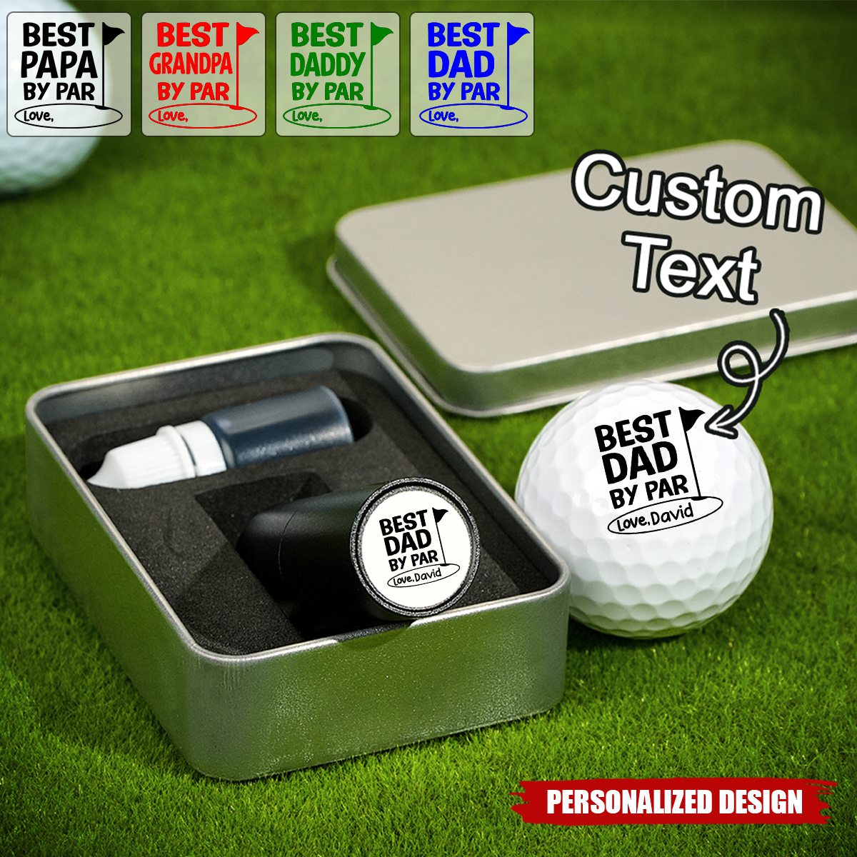 Best Dad By Par-Personalized Golf Ball Stamp With Metal Storage Box