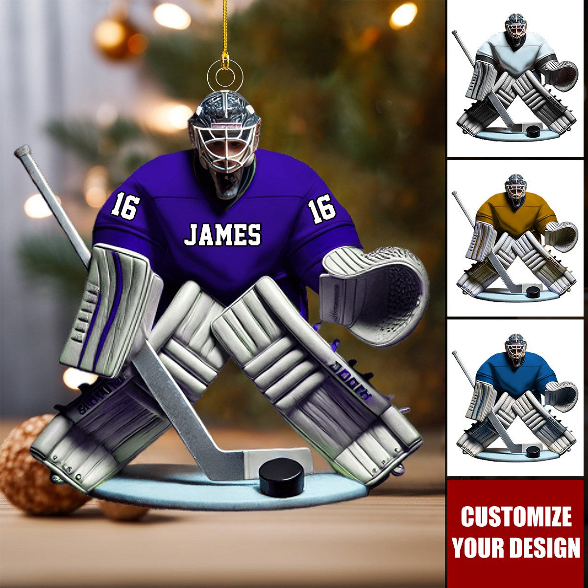 Personalized Hockey Player Christmas Ornament