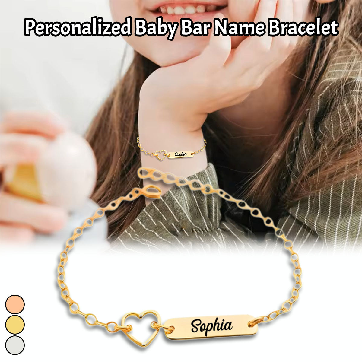 Personalized Baby Bar Name Bracelet With Heart Charm